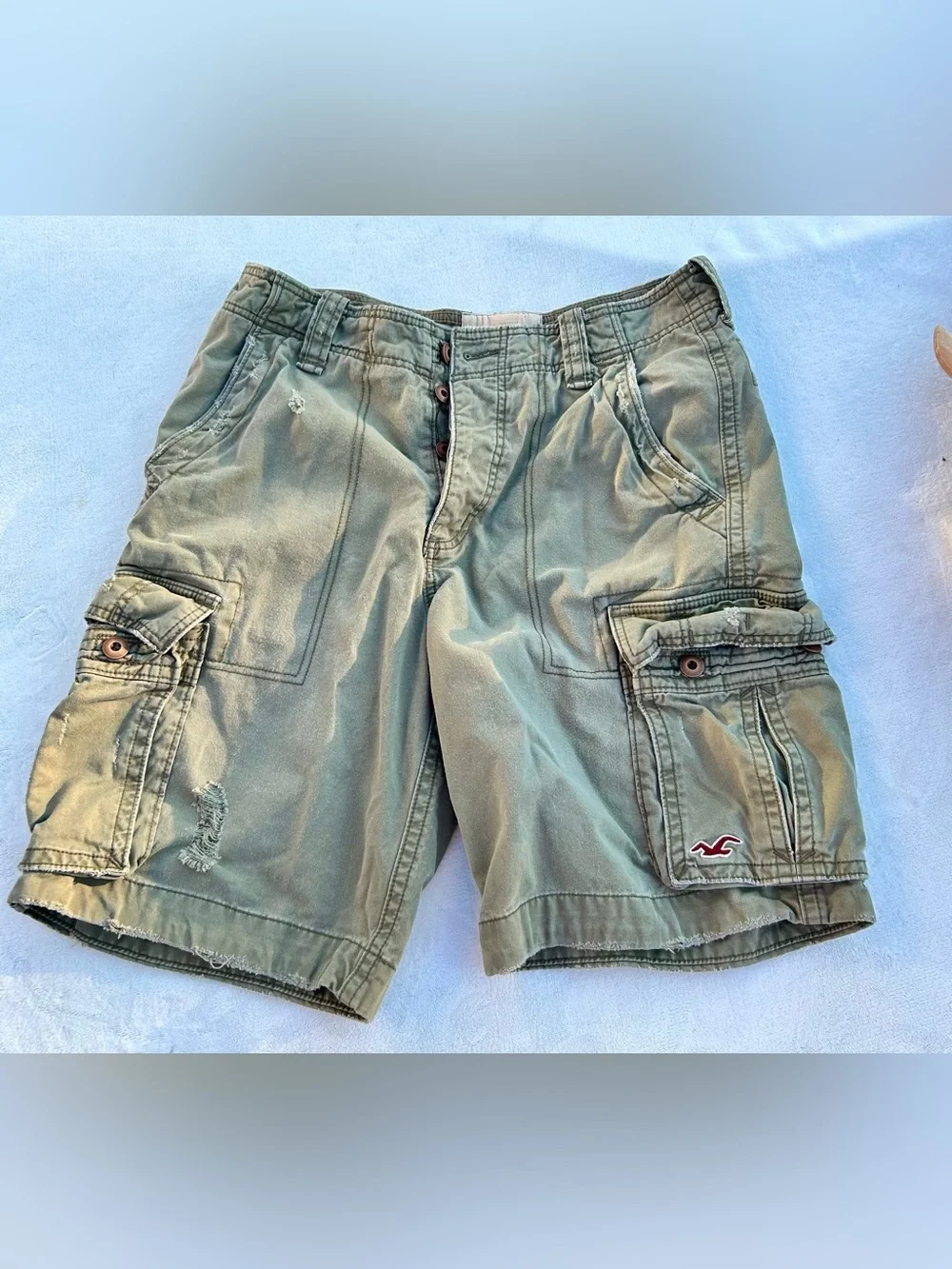 Vintage Hollister Cargo Shorts Buttonfly Olive Green Olive Sz.32 Distressed